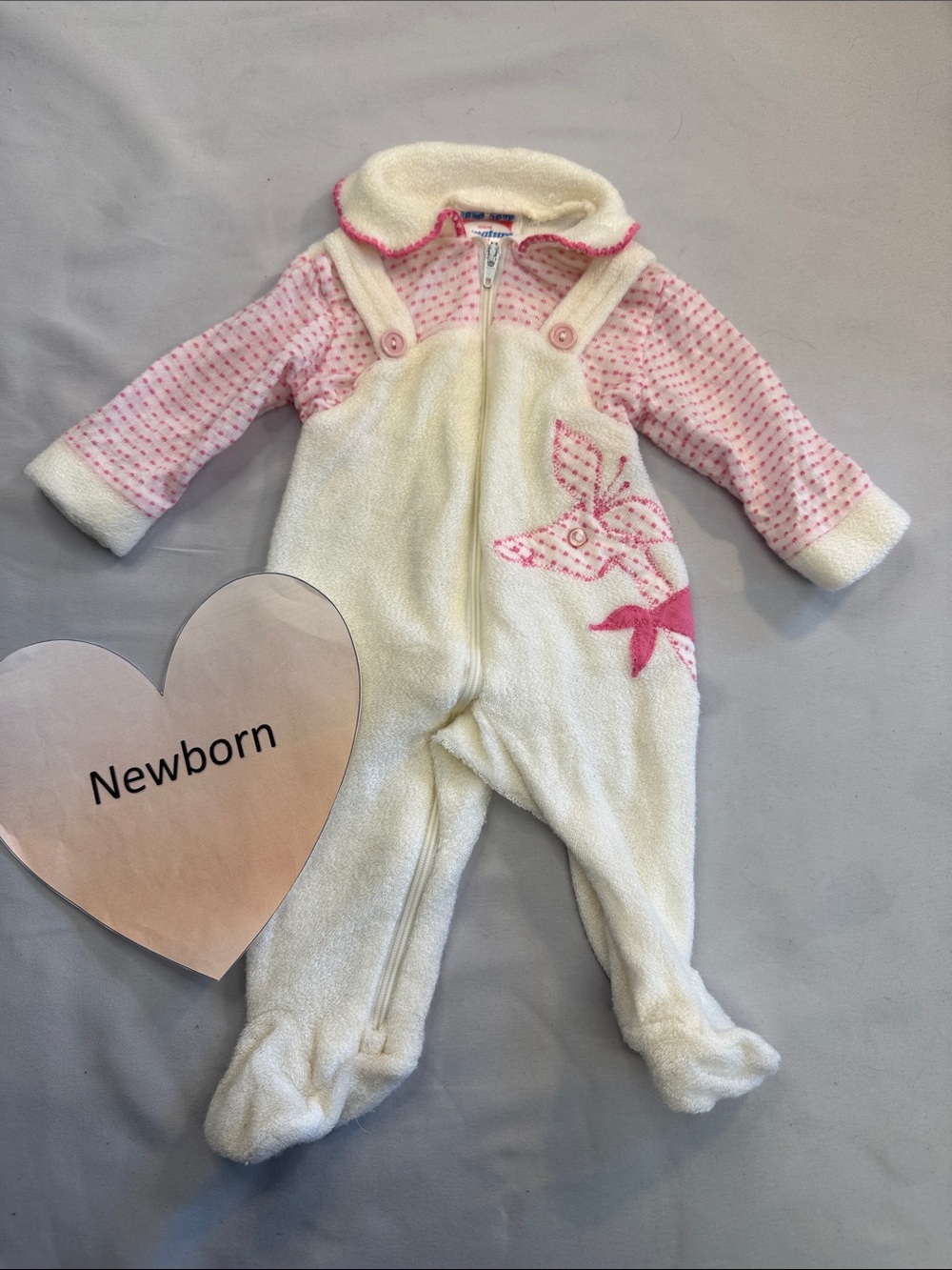 Vintage Signature Cream and Pink Fleece Newborn Footed One-Piece